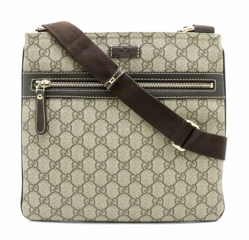 Gucci GG Supreme Plus Crossbody Bag Gusset Beige Brown Cream